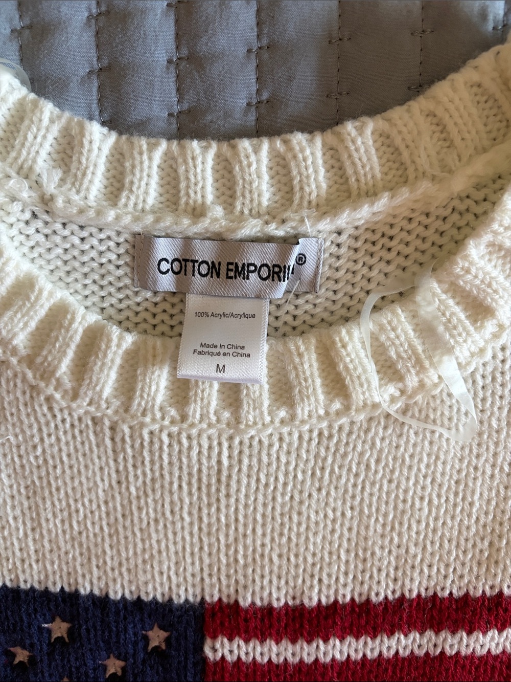 Cotton Emporium Cream Crewneck Sweater with Flag Motif - Picture 3 of 5